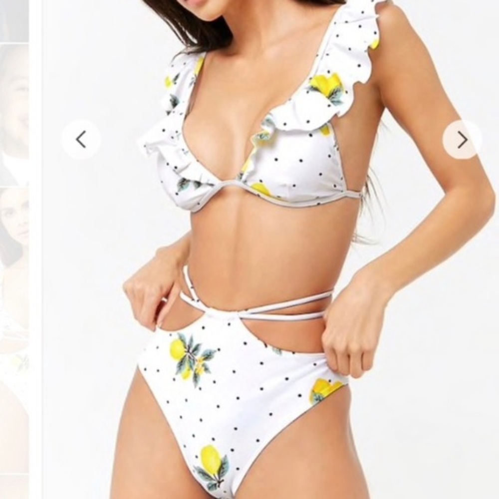 Lemon Print Ruffle Strap Bikini Set Med/Sm